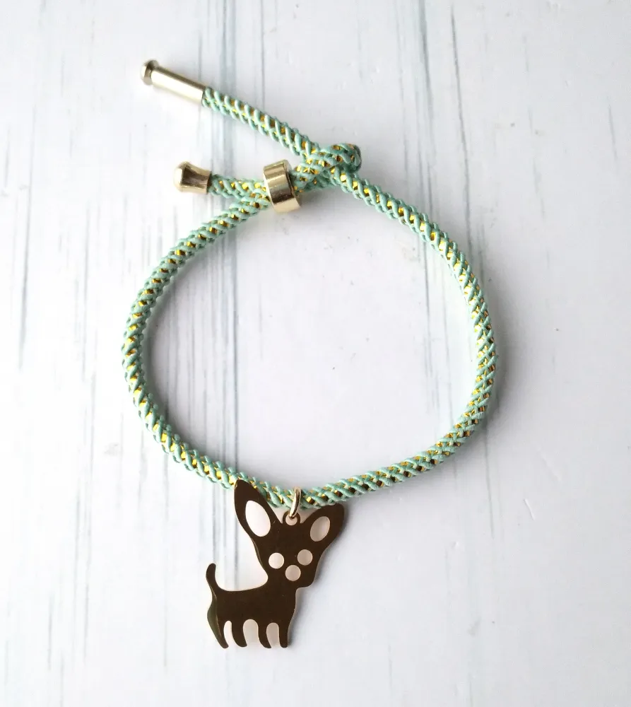 Olivia 2 Chihuahua Metallic Cord Slider Bracelet