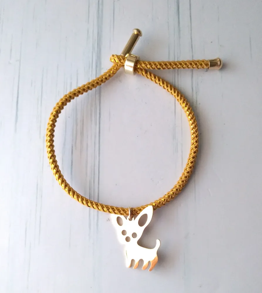 Olivia 2 Chihuahua Metallic Cord Slider Bracelet