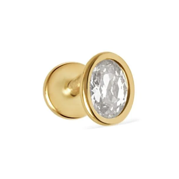 Oval Cubic Zirconia Flat Back Earring in Bezel Set Solid 14k Gold