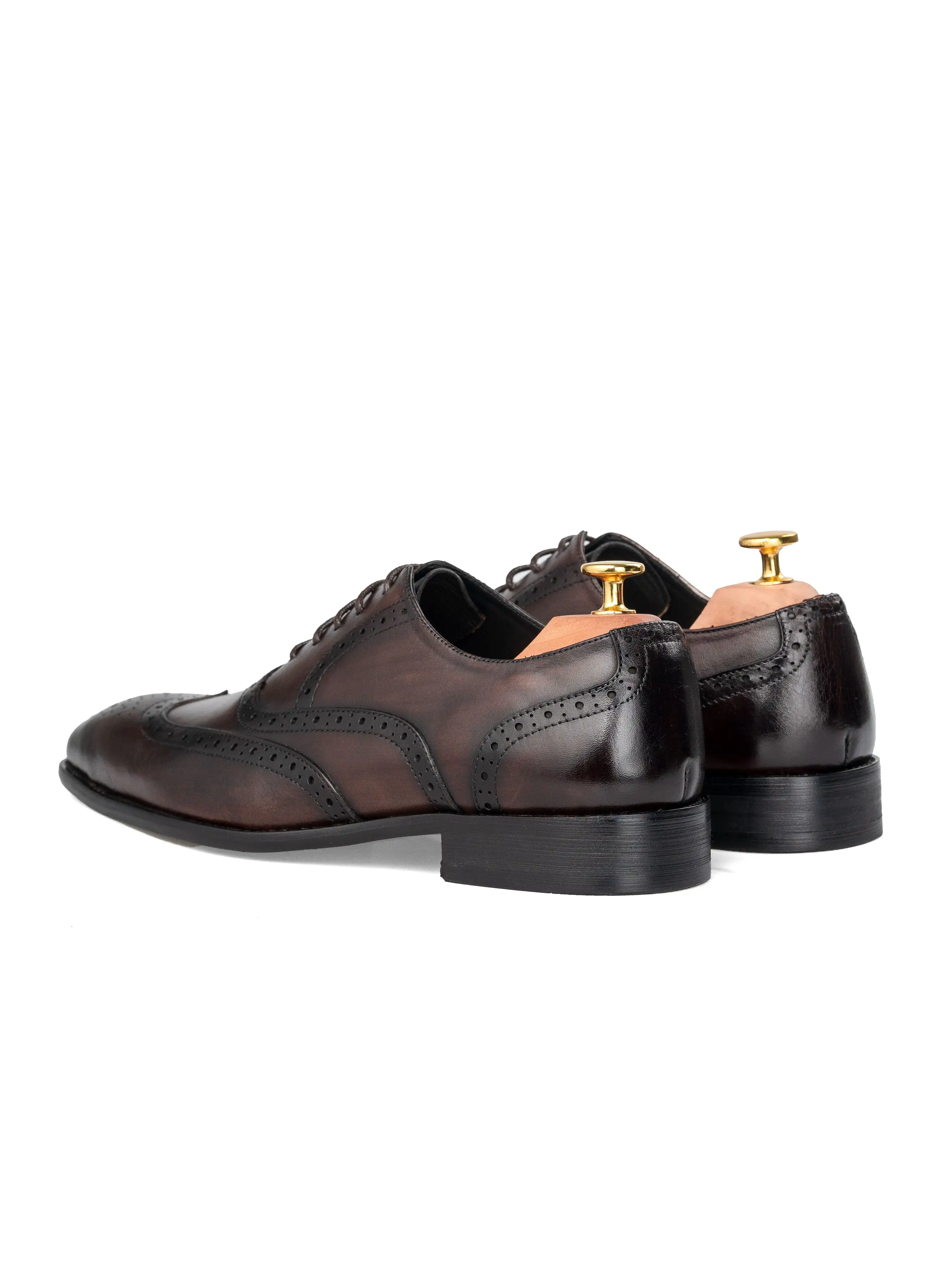 Oxford Brogue Wingtip - Dark Brown Patina Lace Up (Chisel Toe)