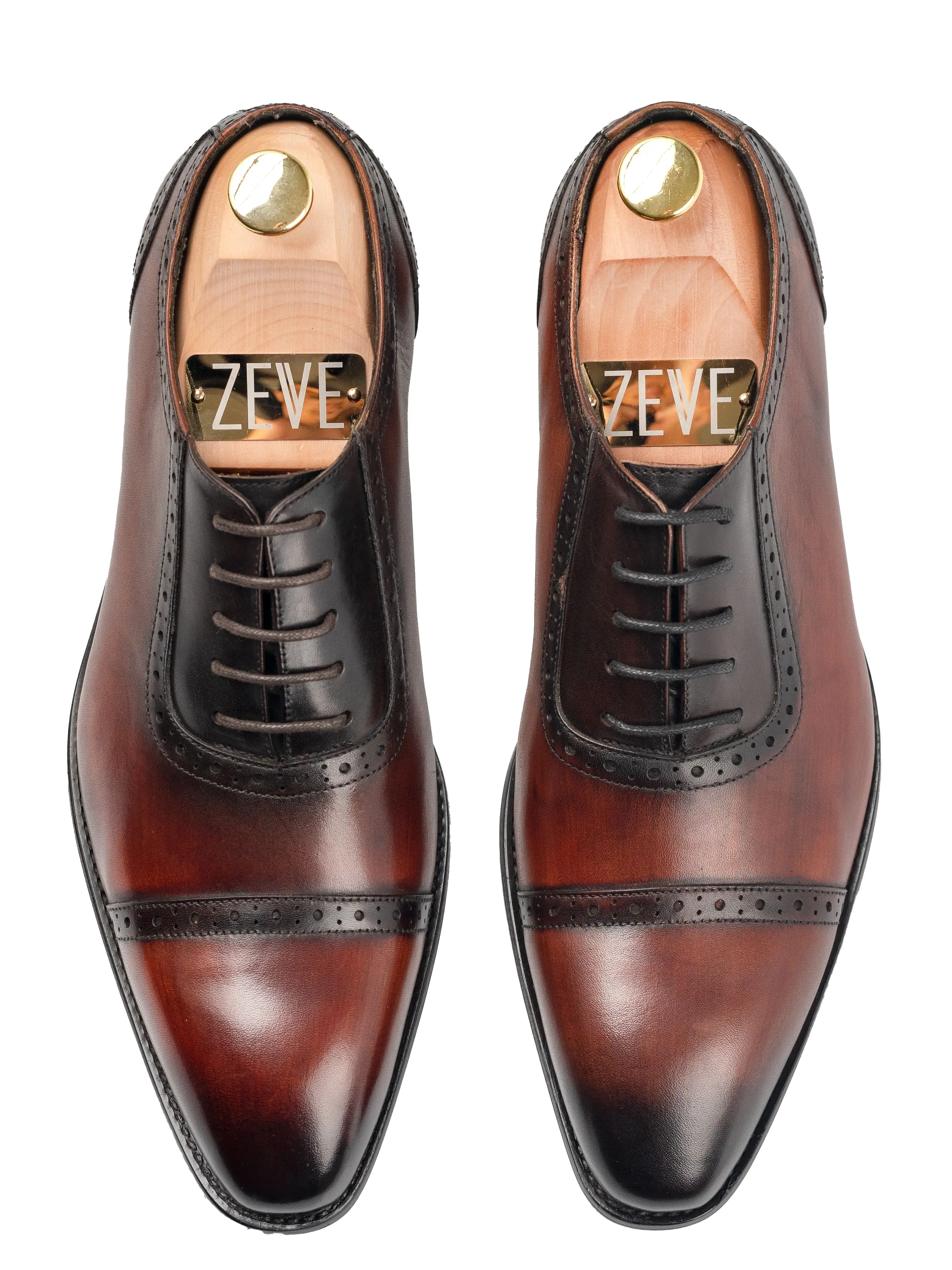 Oxford Cap Toe Adelaide - Duo-Tone Cognac Tan Patina Lace Up (Chisel Toe)