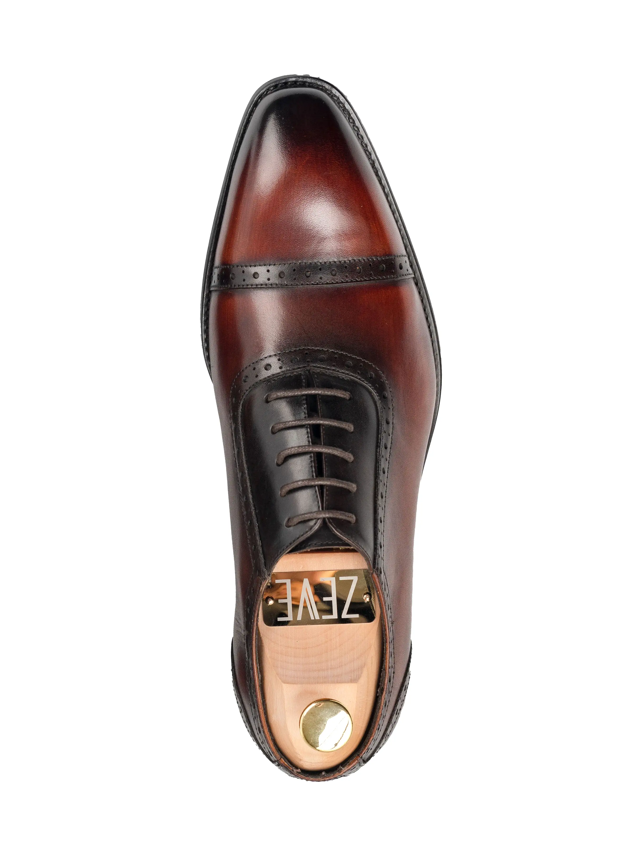 Oxford Cap Toe Adelaide - Duo-Tone Cognac Tan Patina Lace Up (Chisel Toe)