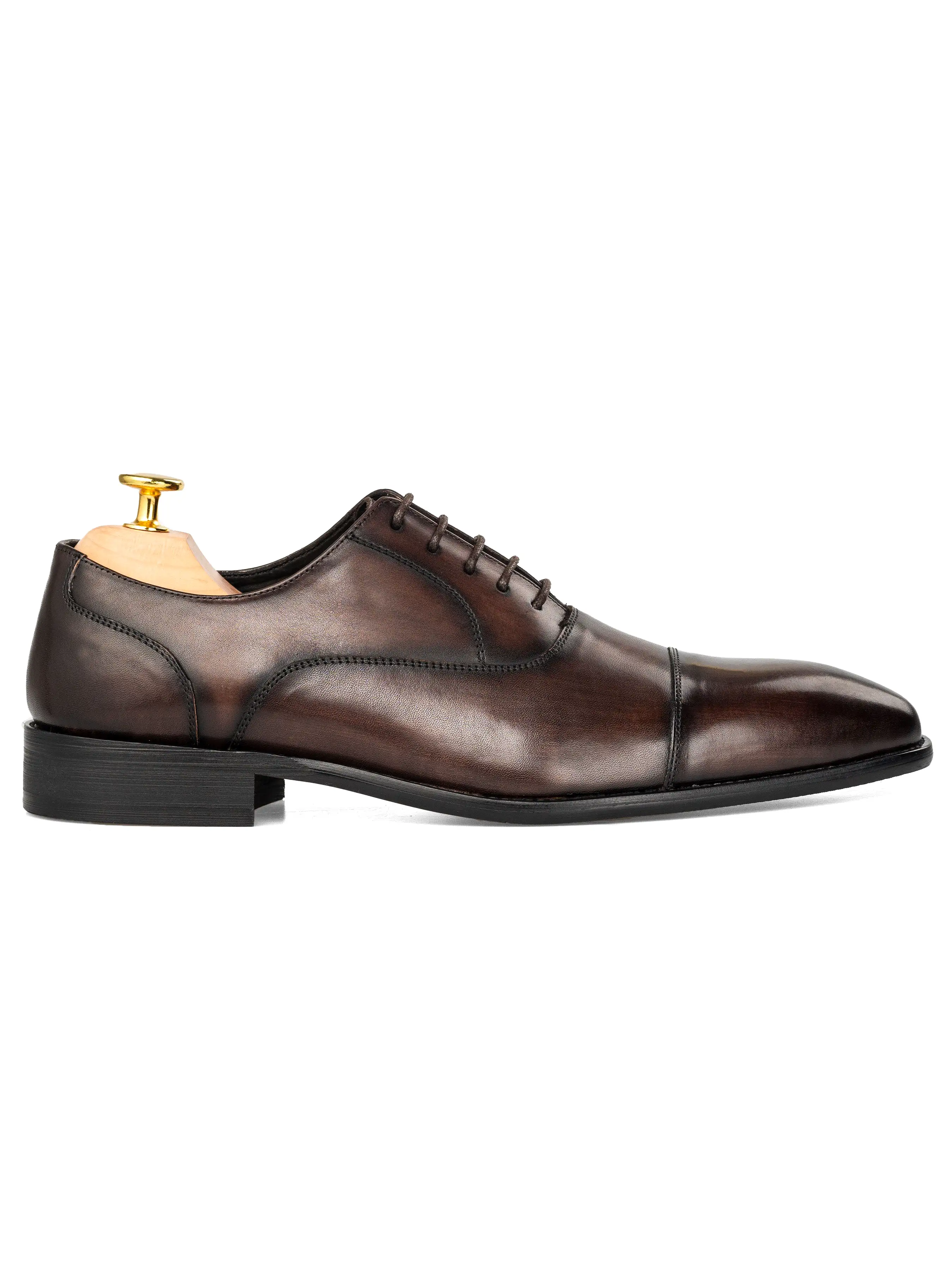 Oxford Cap Toe - Dark Brown Patina Lace Up (Chisel Toe)