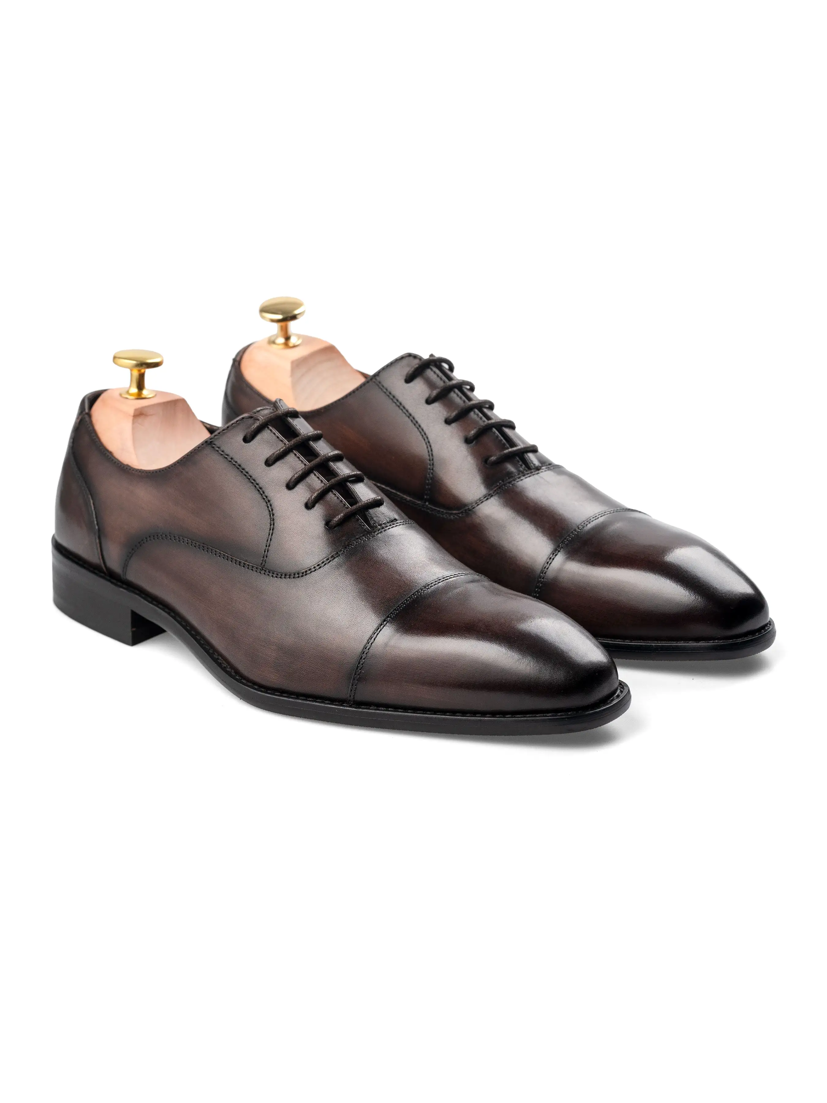 Oxford Cap Toe - Dark Brown Patina Lace Up (Chisel Toe)