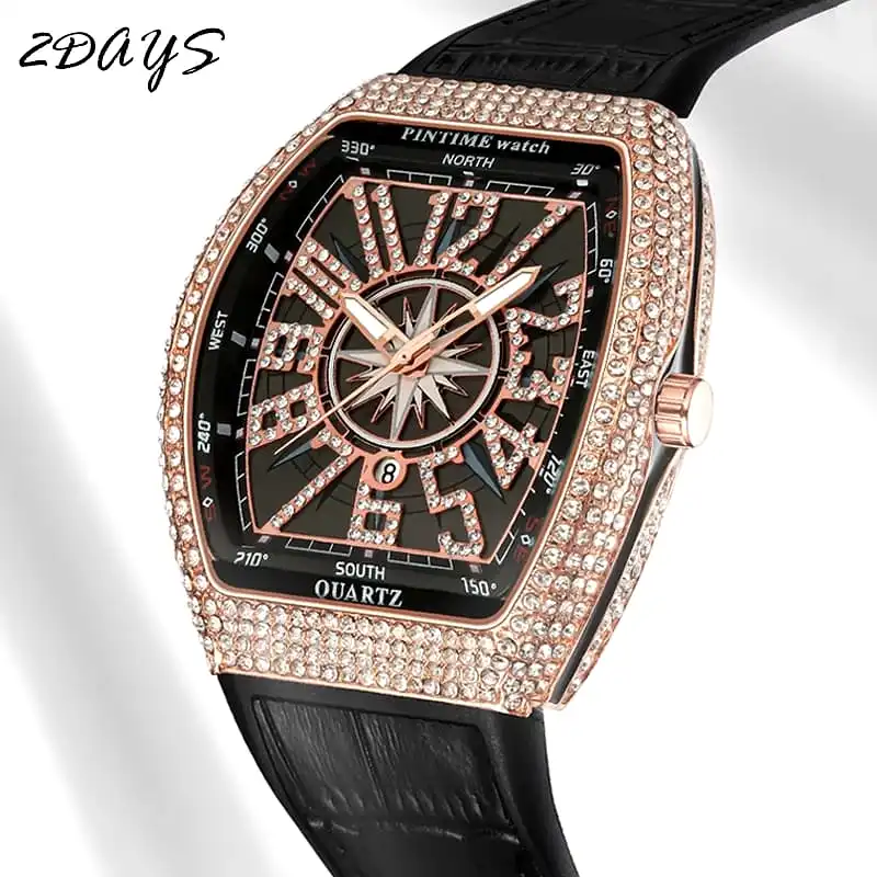 PINTIME Quartz Watch Men Creative Diamond Hip Hop Watches S192315