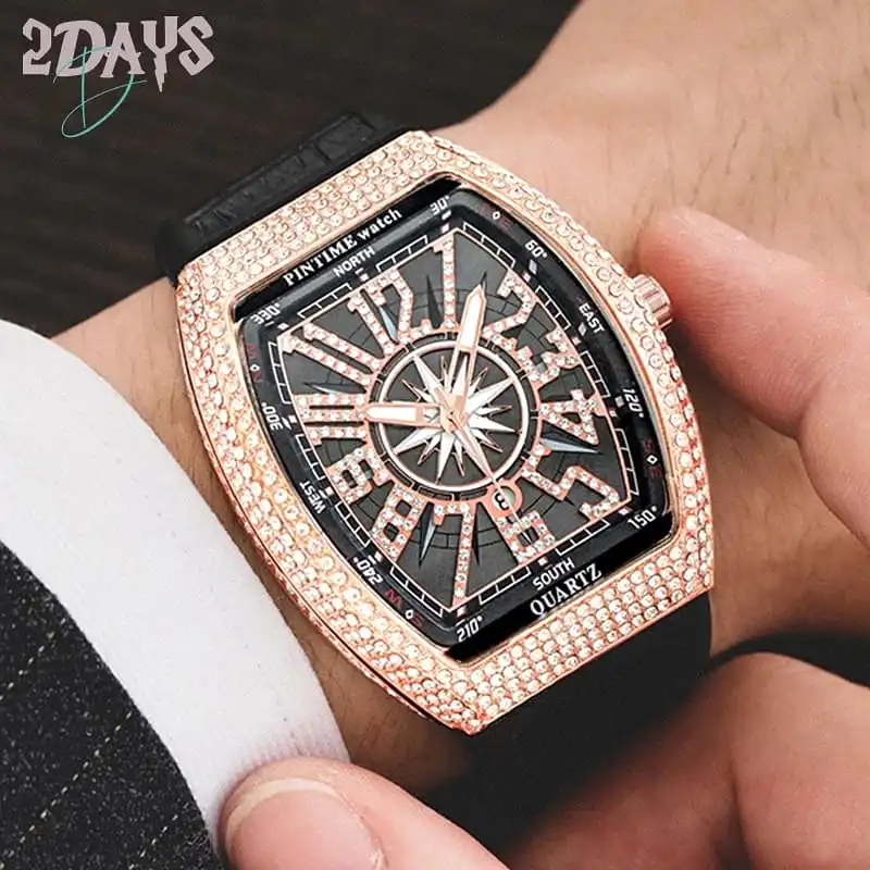 PINTIME Quartz Watch Men Creative Diamond Hip Hop Watches S192315