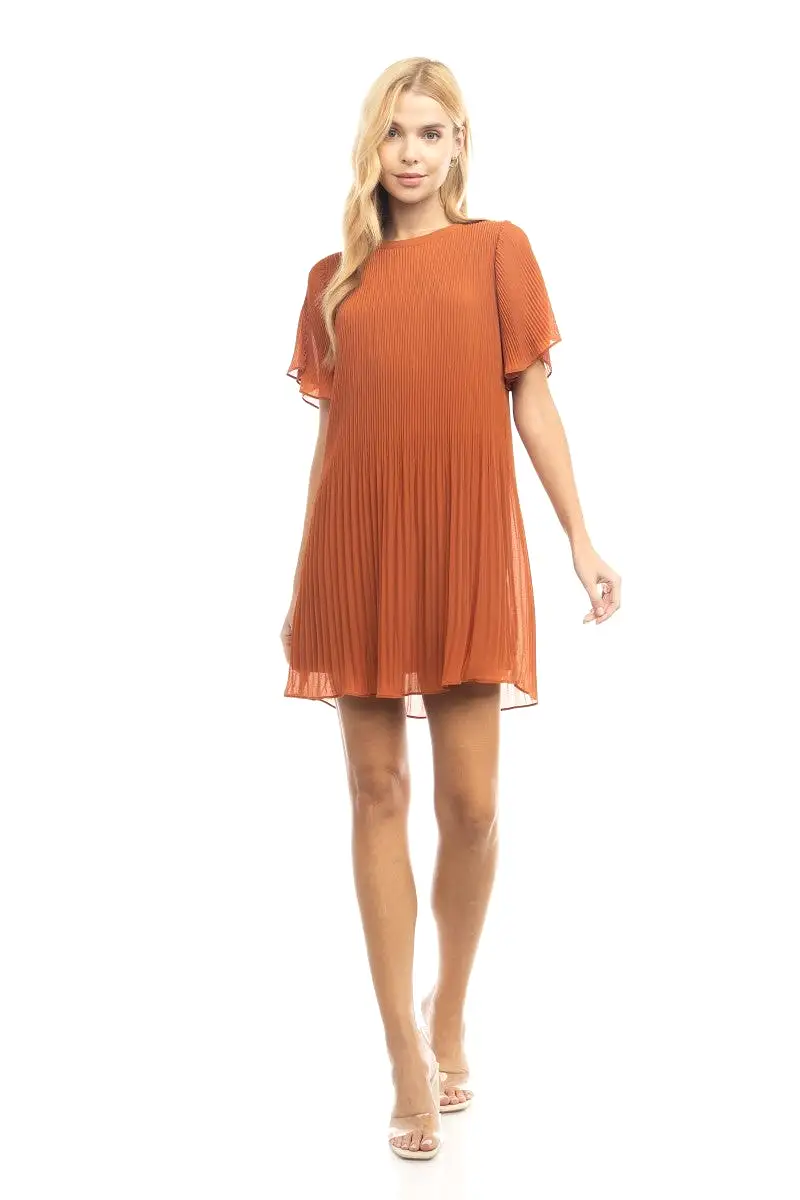 Pleated Short Sleeve Dress