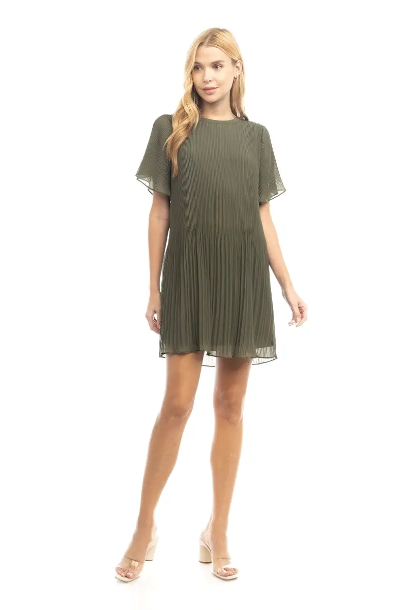 Pleated Short Sleeve Dress