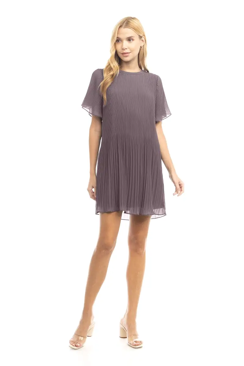 Pleated Short Sleeve Dress