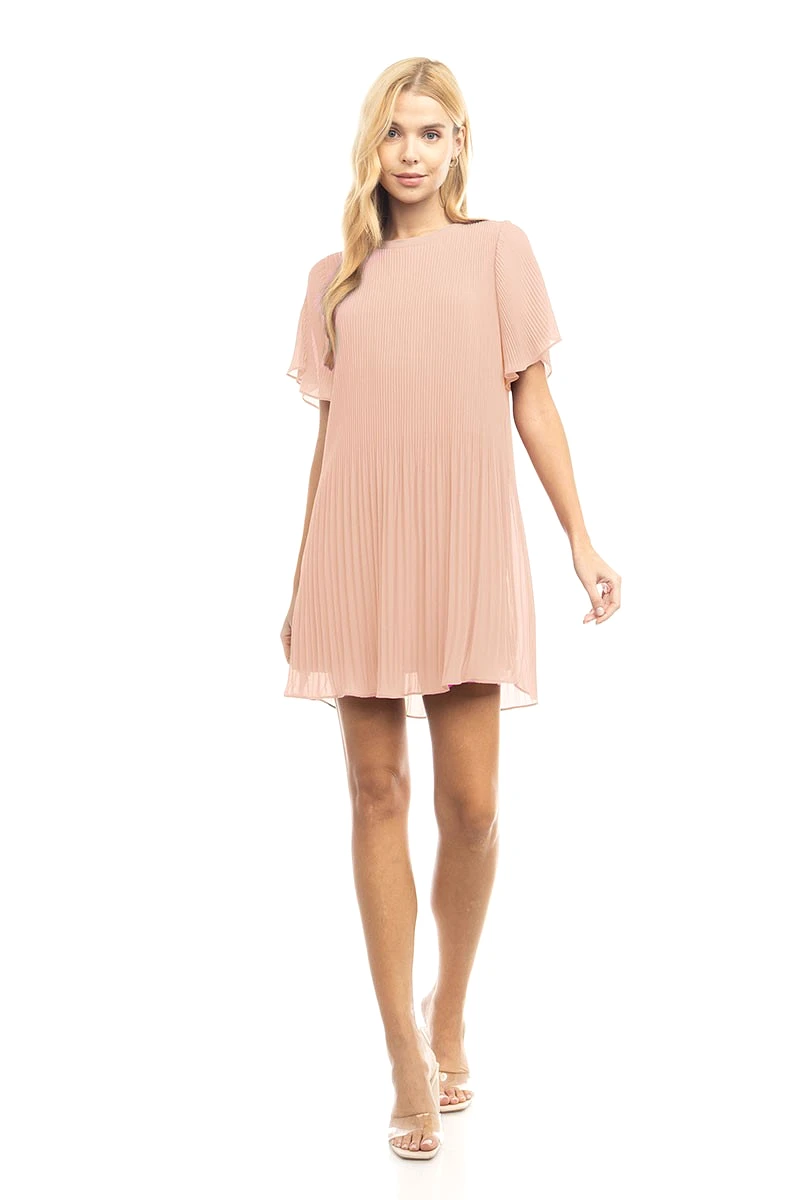 Pleated Short Sleeve Dress