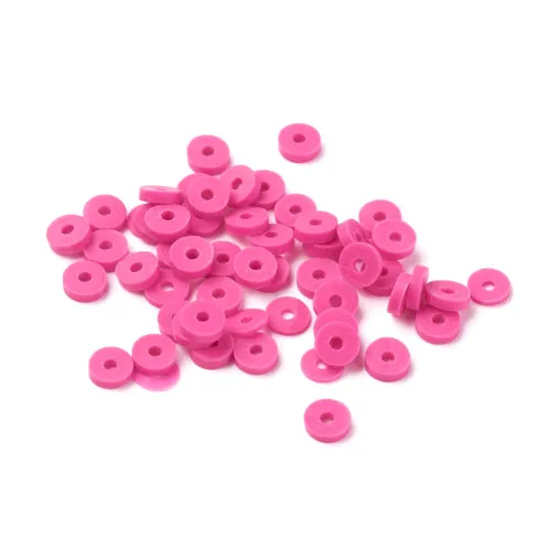 Polymer Clay Beads, Fimo, Katsuki, Heishi, Flat, Round, Fuchsia, 4mm