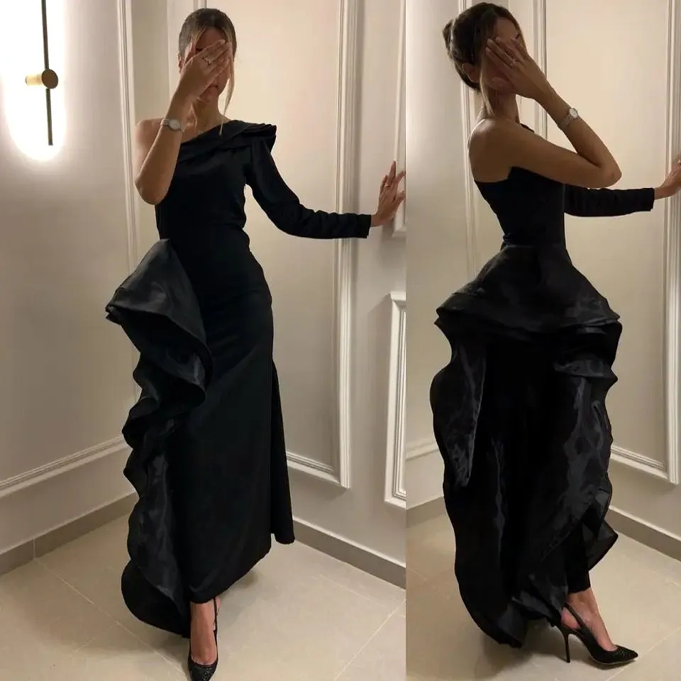 Prom Dresses Black Sheath One Shoulder Formal Occasion Evening Gowns S B-46304