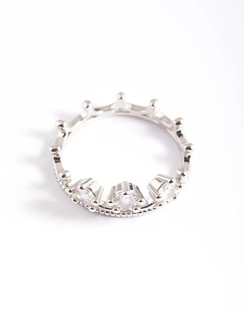 Rhodium Cubic Zirconia Crown Ring