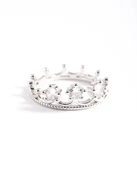 Rhodium Cubic Zirconia Crown Ring