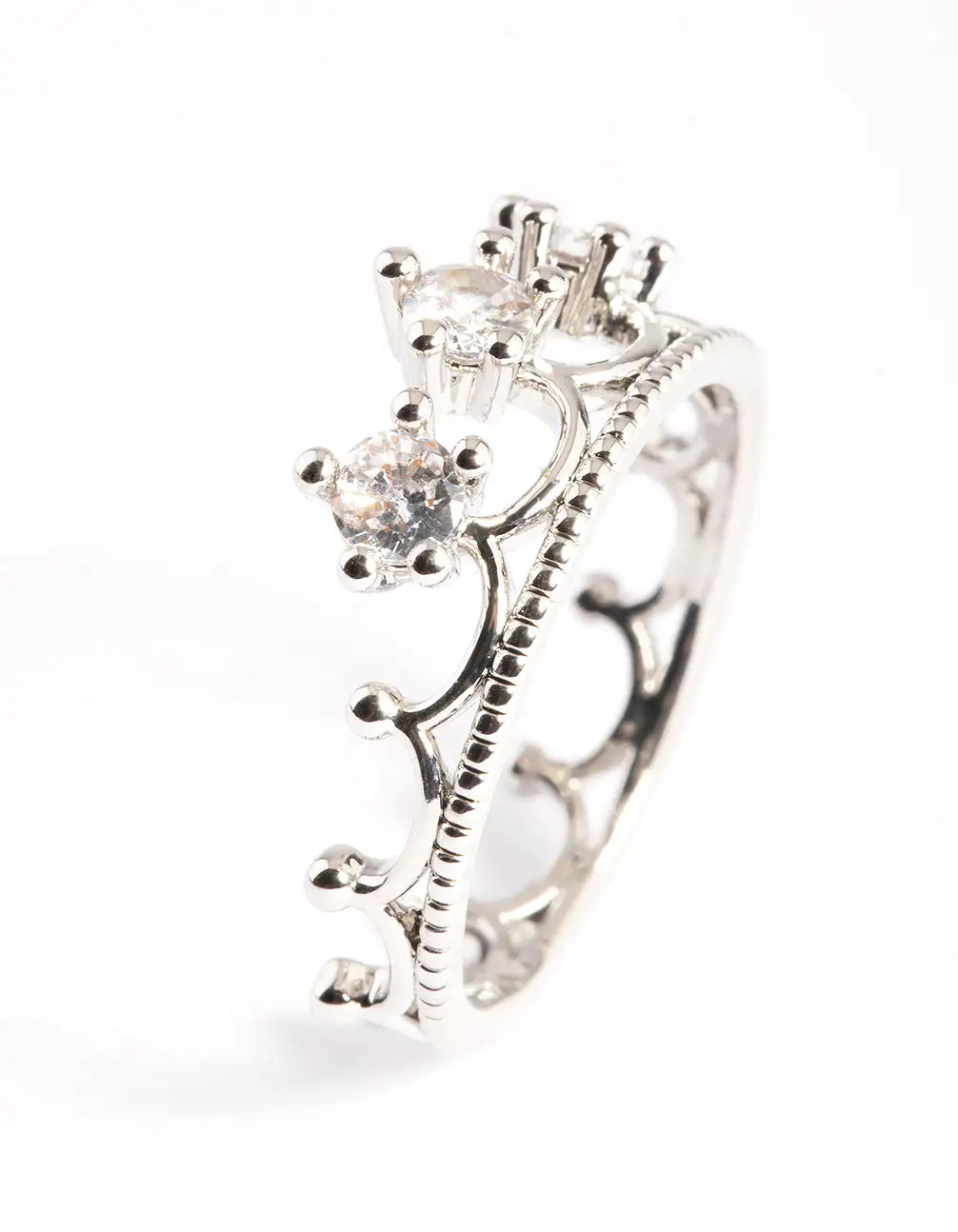 Rhodium Cubic Zirconia Crown Ring