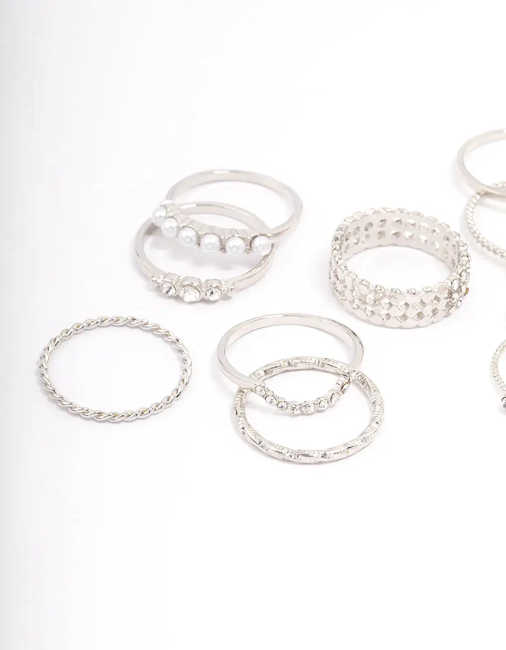 Rhodium Glam Rope Multi Ring Pack