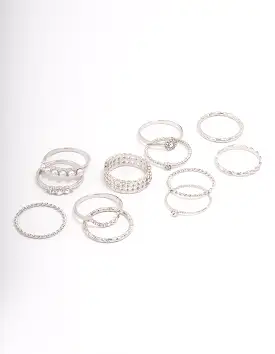 Rhodium Glam Rope Multi Ring Pack