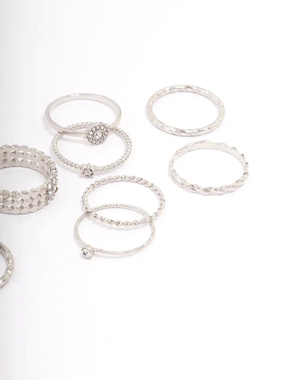 Rhodium Glam Rope Multi Ring Pack