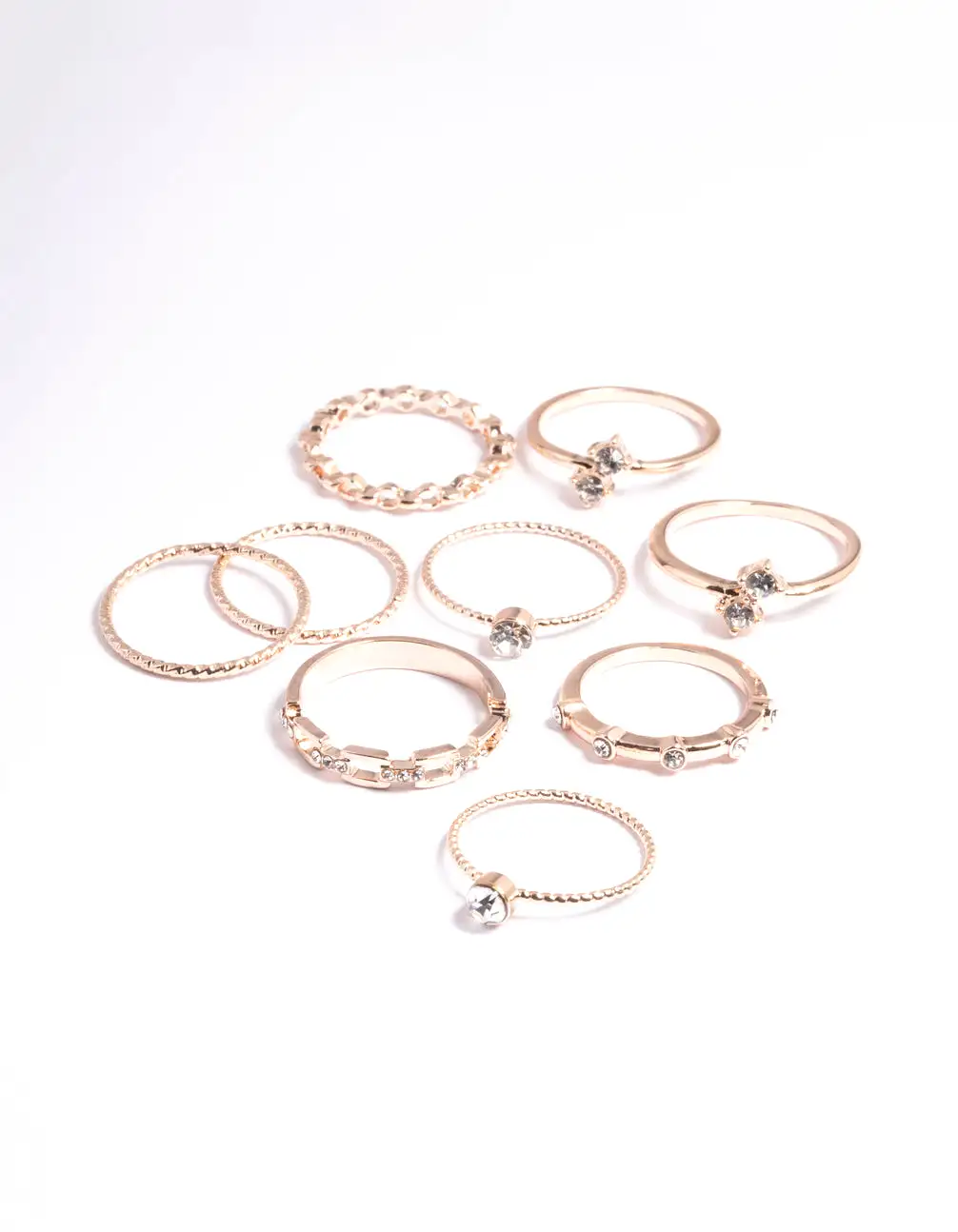 Rose Gold Crystal Chain Ring Pack