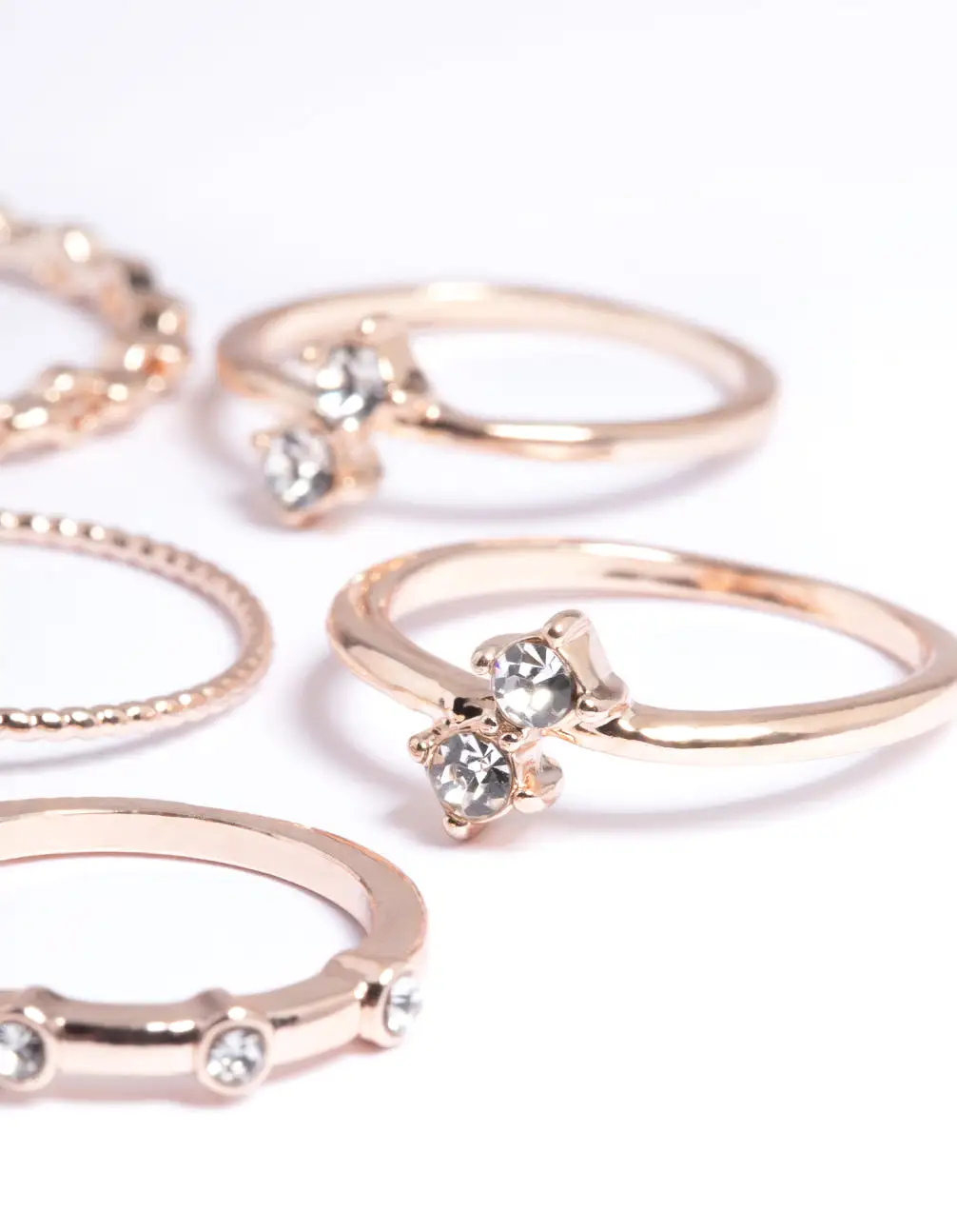 Rose Gold Crystal Chain Ring Pack