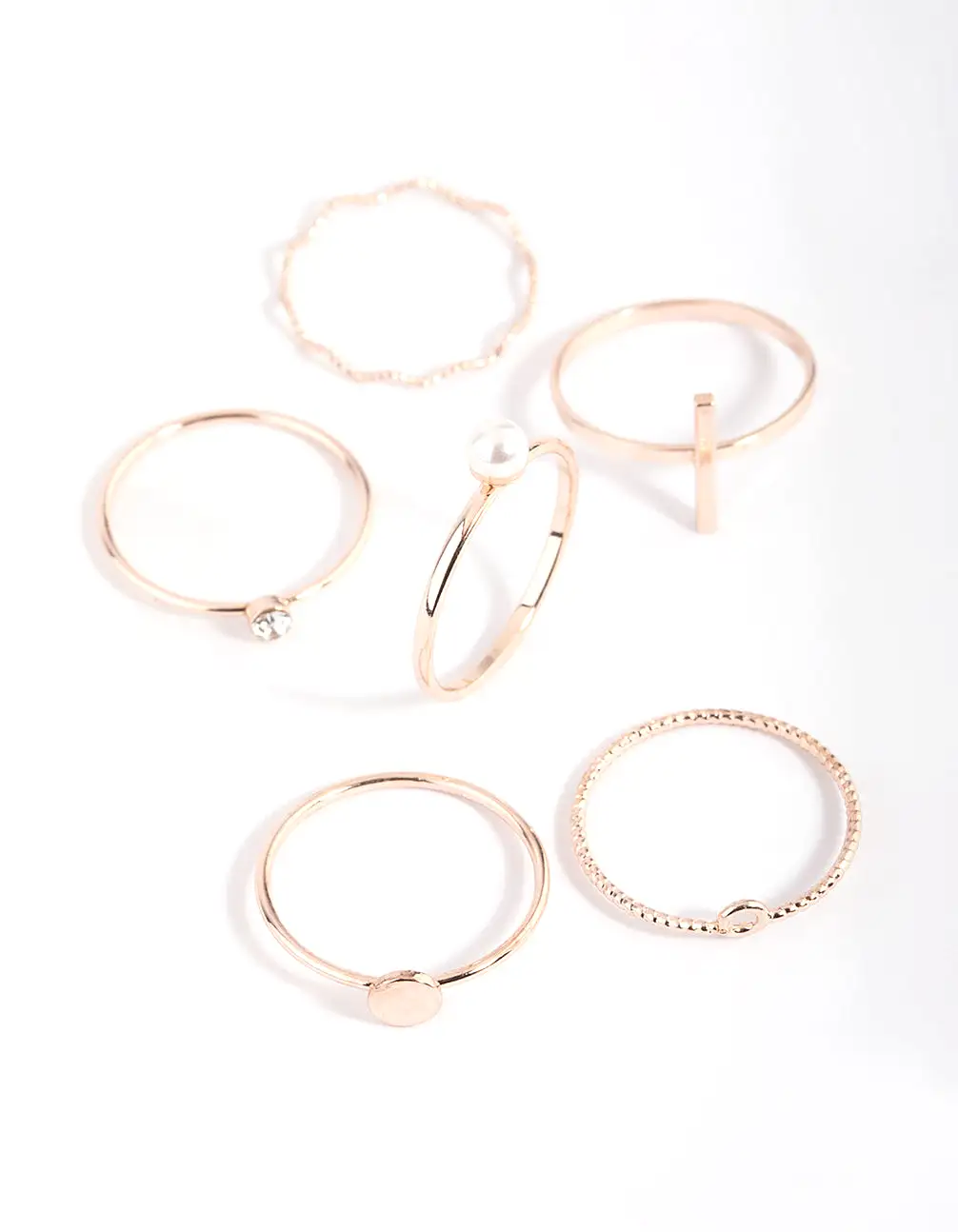 Rose Gold Dainty Pearl Ring Stack 6-Pack