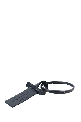 Saint Laurent Black Leather ID Plaque Bracelet