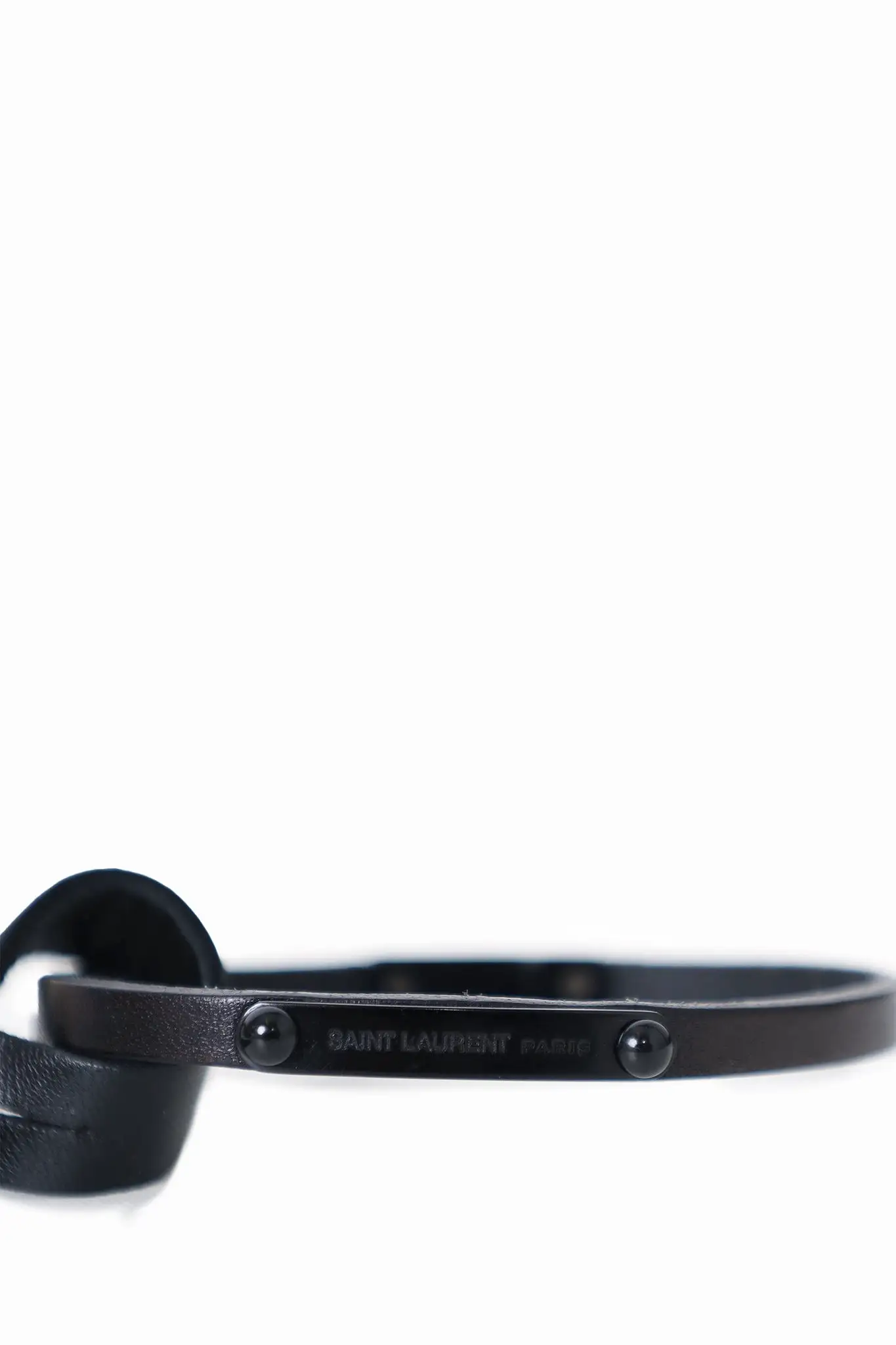 Saint Laurent Black Leather ID Plaque Bracelet