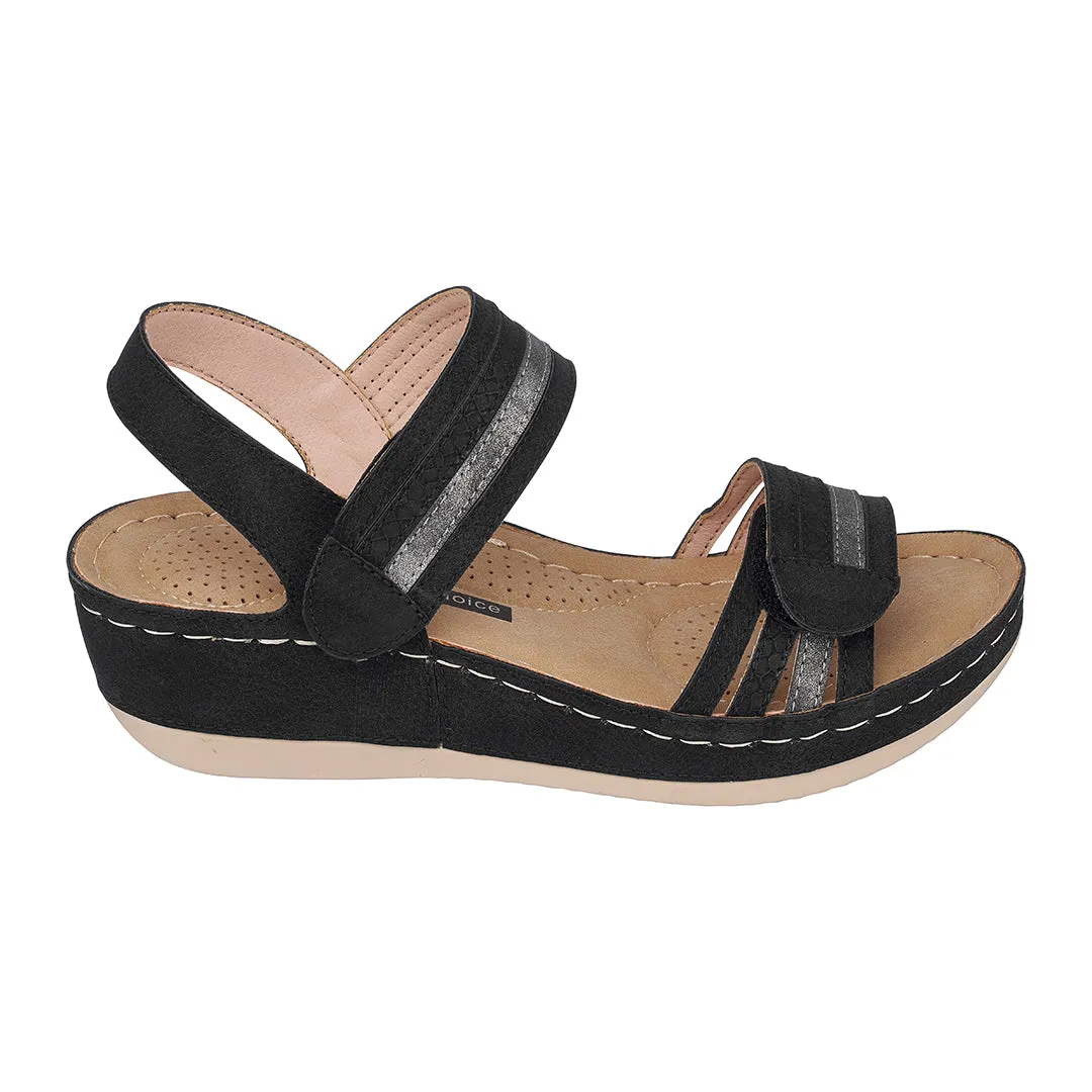 Samar Black Wedge Sandals