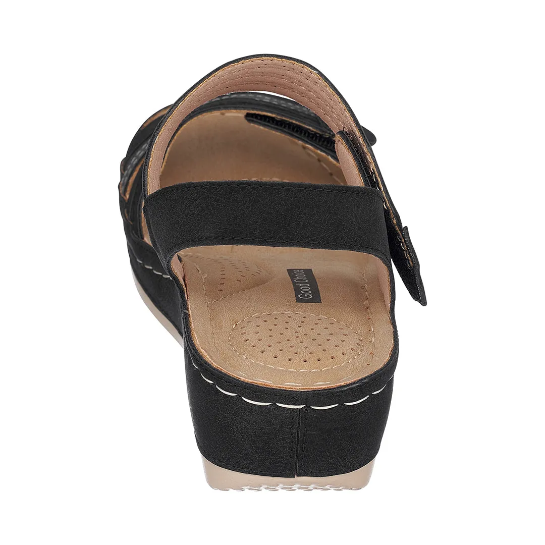 Samar Black Wedge Sandals