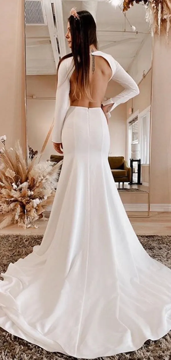 Sexy Mermaid Halter Open Back Satin Wedding Dresses.DB10053