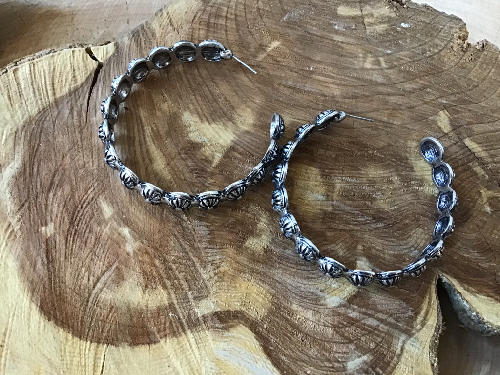 Silver Concho Hoop Earrings