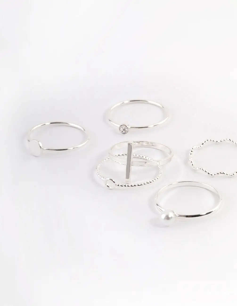 Silver Dainty Pearly Ring 6-Pack