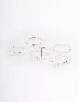 Silver Dainty Pearly Ring 6-Pack