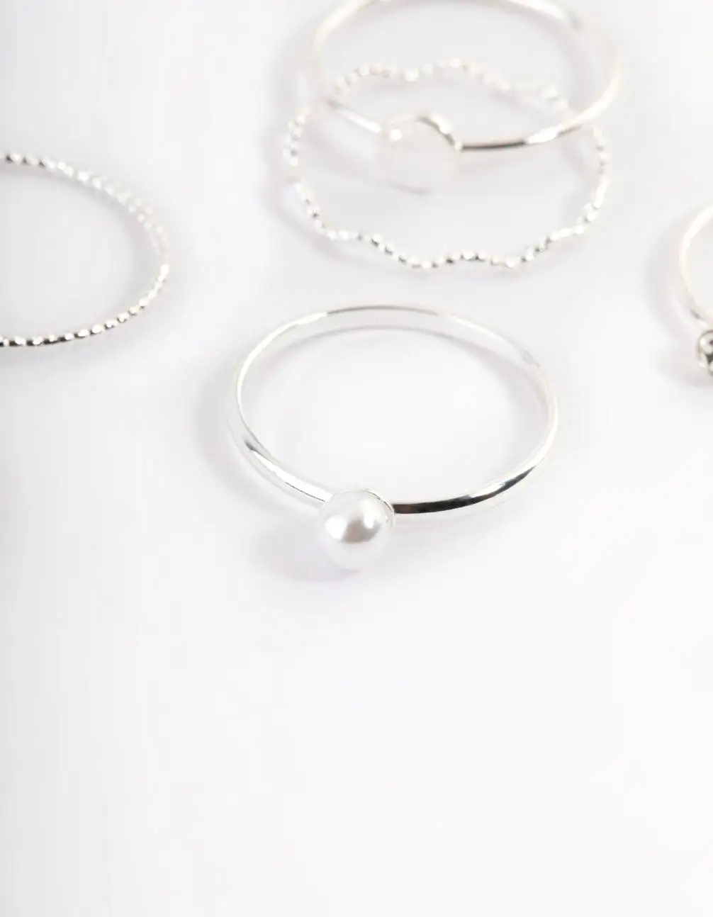 Silver Dainty Pearly Ring 6-Pack