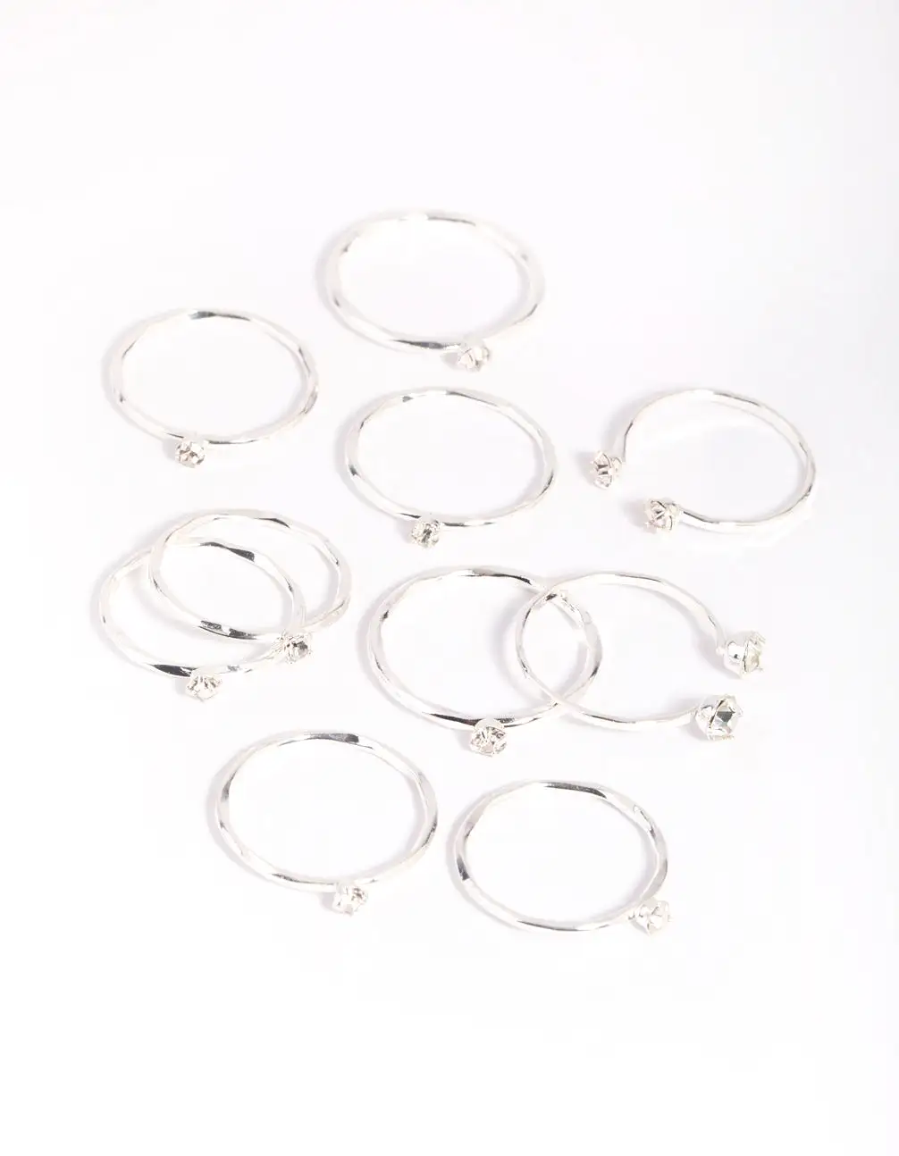 Silver Diamante Ring Stack 8-Pack