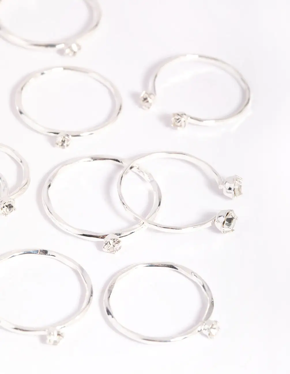 Silver Diamante Ring Stack 8-Pack