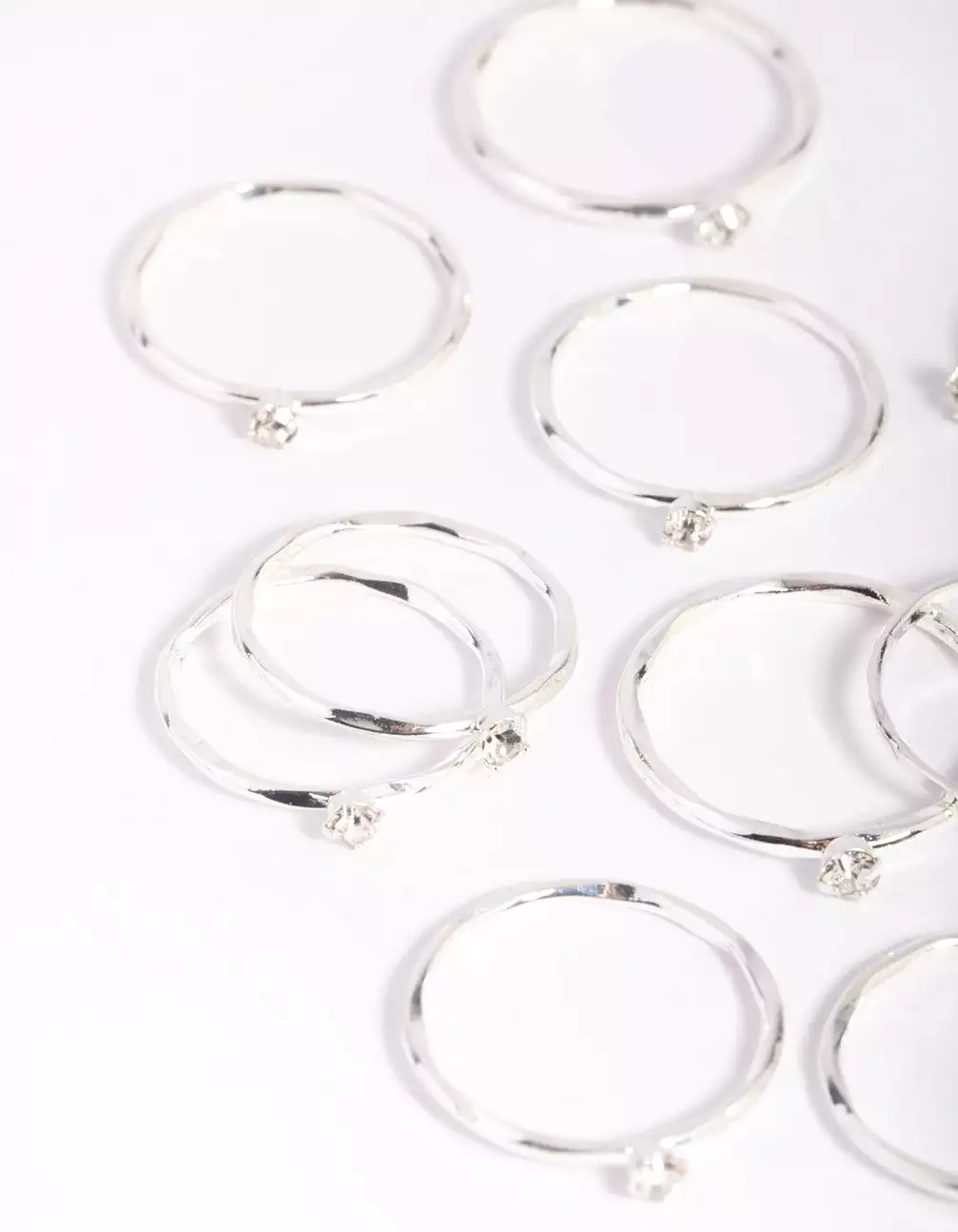 Silver Diamante Ring Stack 8-Pack