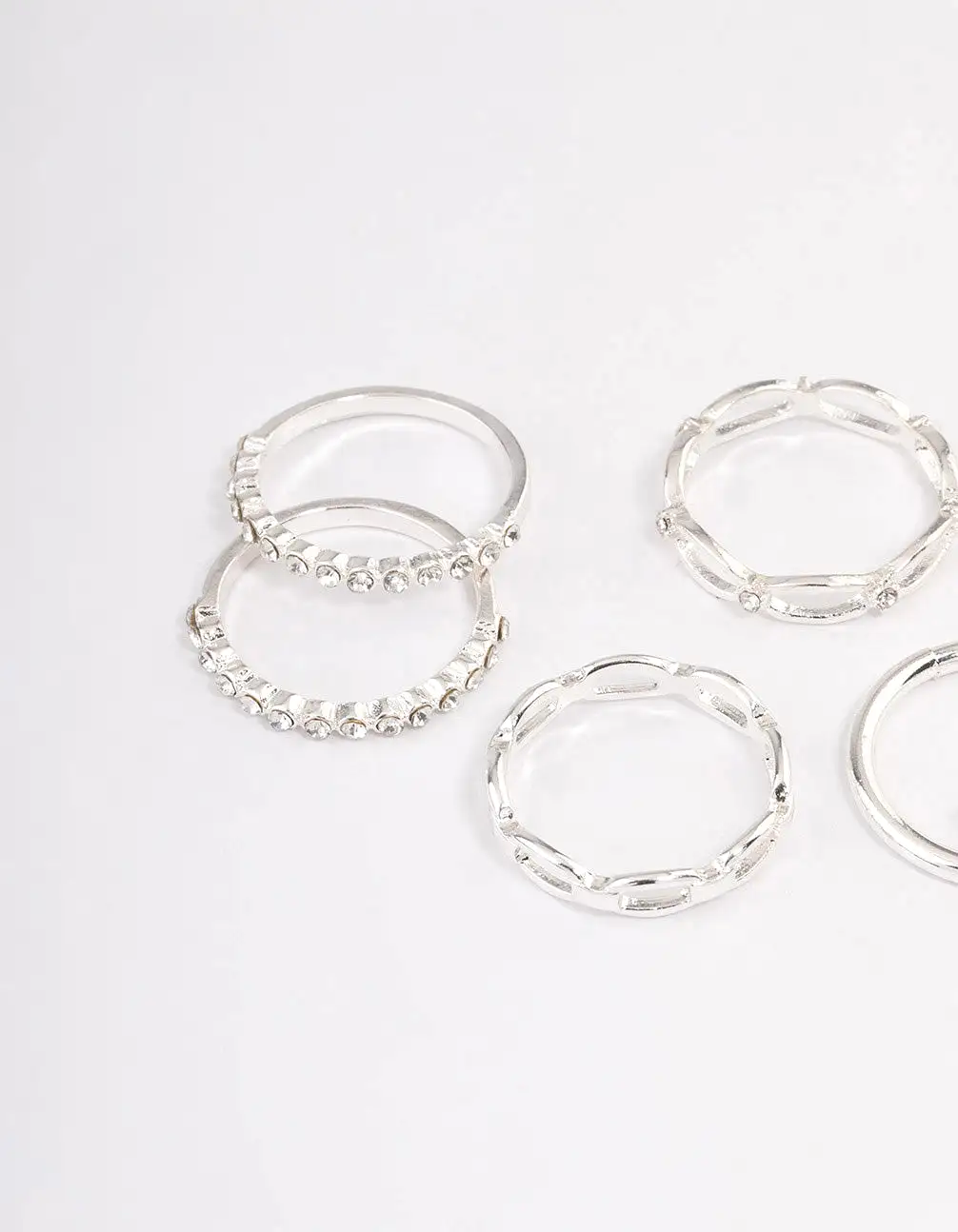 Silver Diamante Row Mix Ring 8-Pack