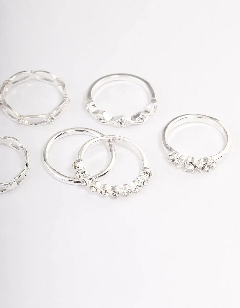 Silver Diamante Row Mix Ring 8-Pack