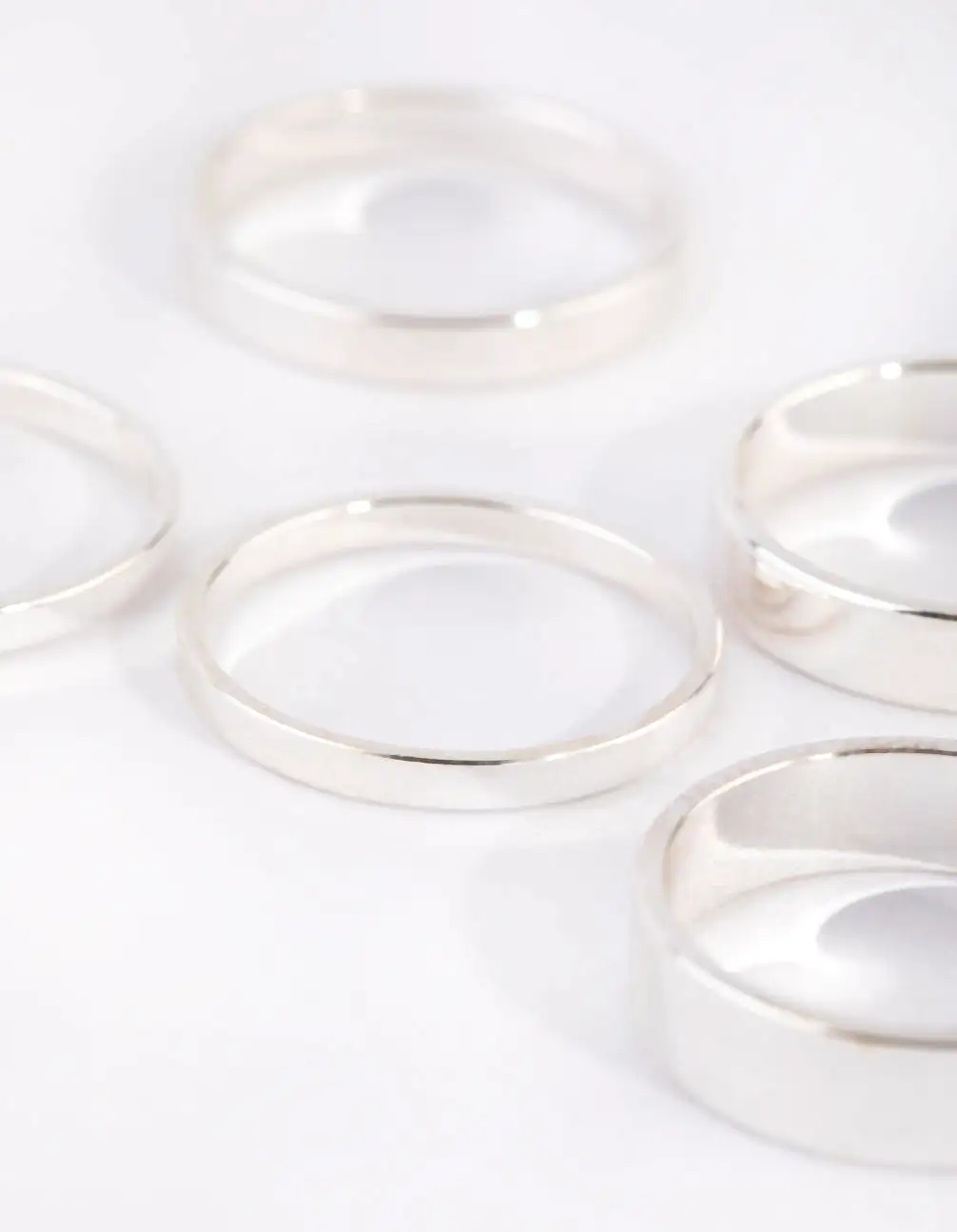 Silver Flat Band Ring 5-Pack