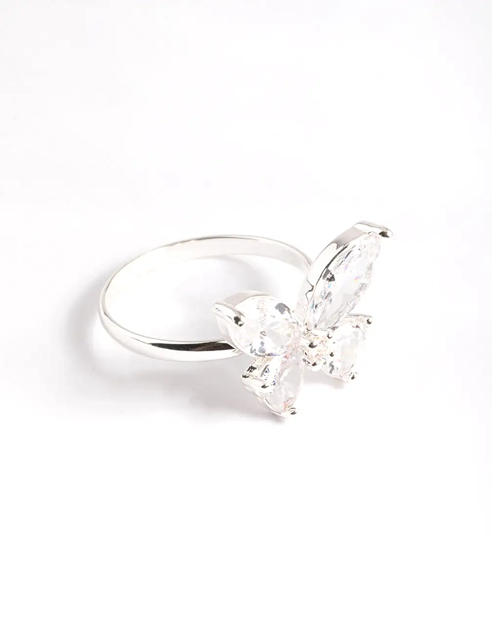 Silver Plated Cubic Zirconia Medium Butterfly Ring