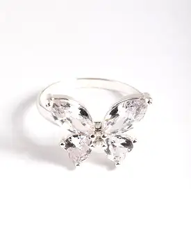 Silver Plated Cubic Zirconia Medium Butterfly Ring