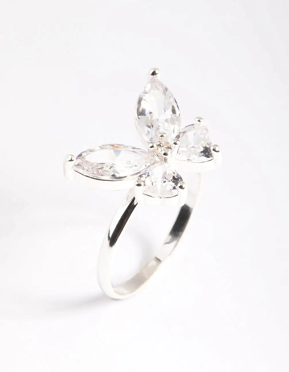 Silver Plated Cubic Zirconia Medium Butterfly Ring