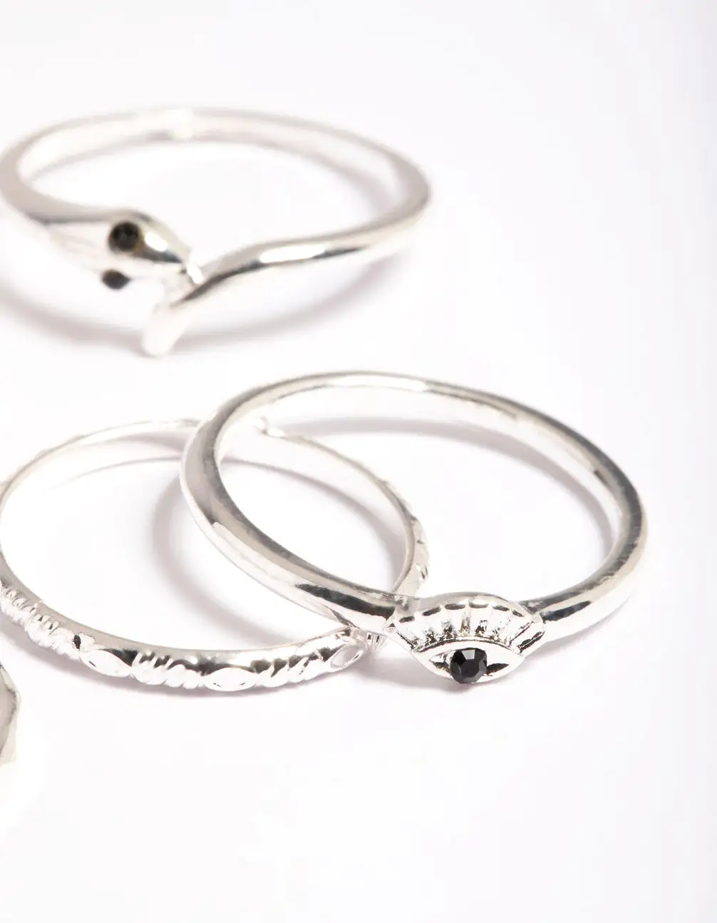 Silver Serpent & Evil Eye Rings 5-Pack