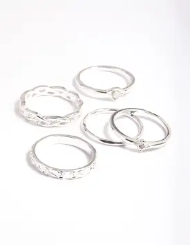 Silver Stone & Braid 5-Pack Rings