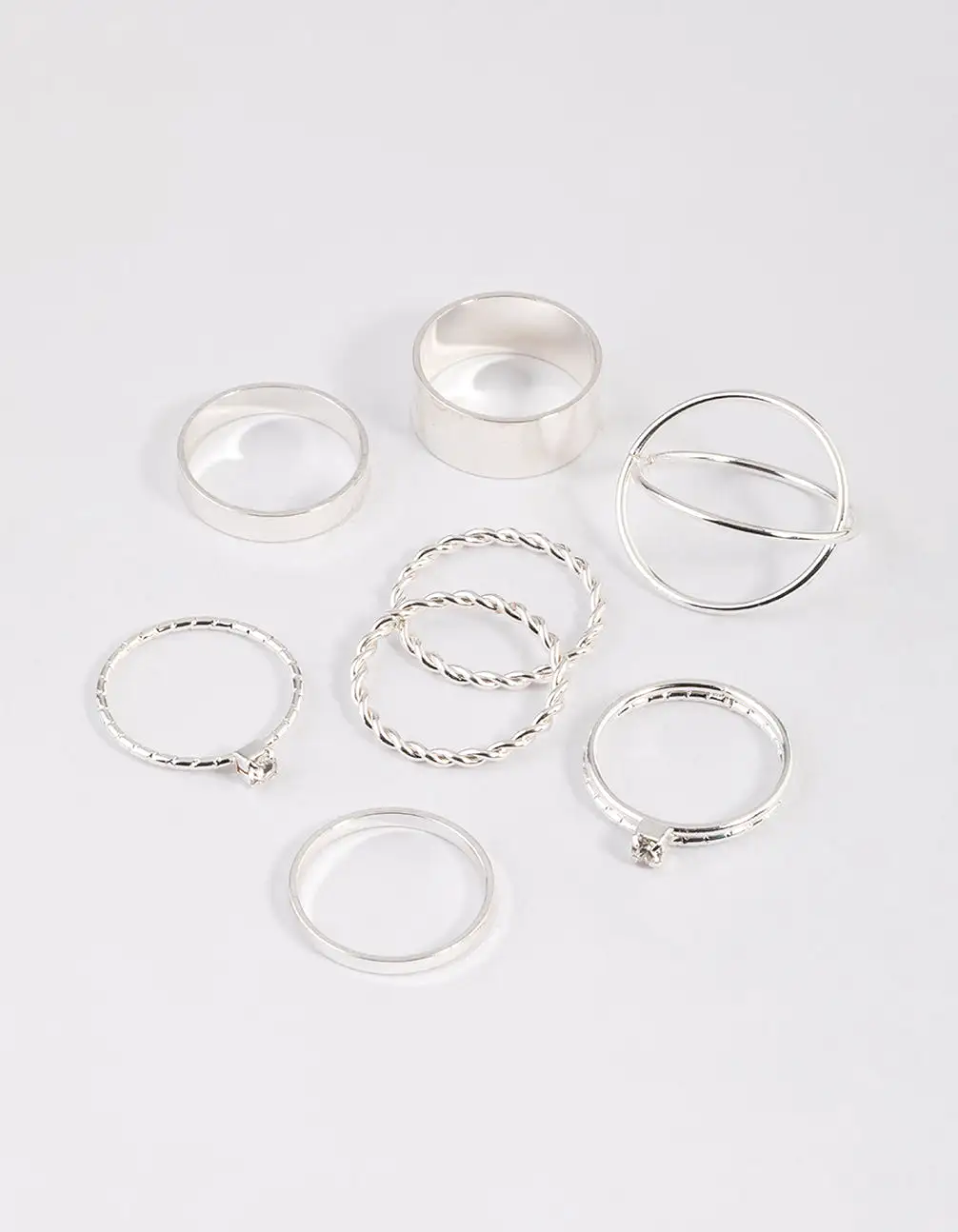 Silver Thick & Diamante Ring 8-Pack