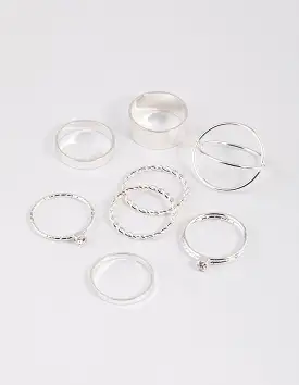 Silver Thick & Diamante Ring 8-Pack