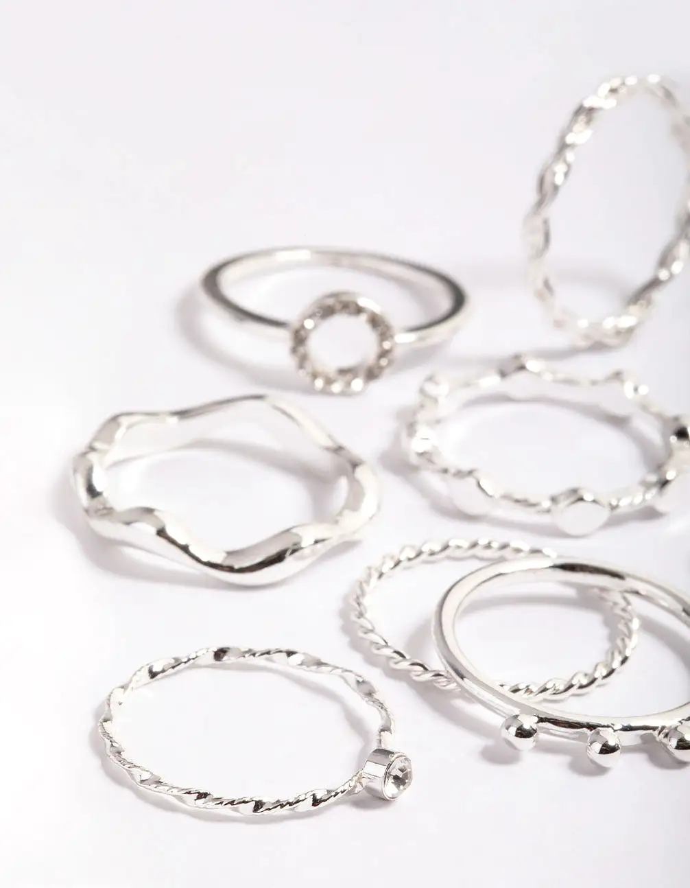 Silver Twisted Curve Ring Pack