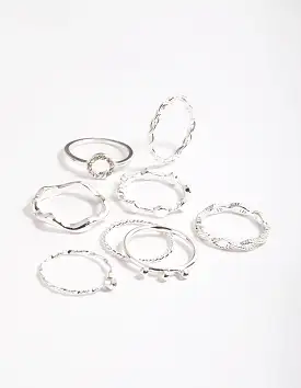 Silver Twisted Curve Ring Pack