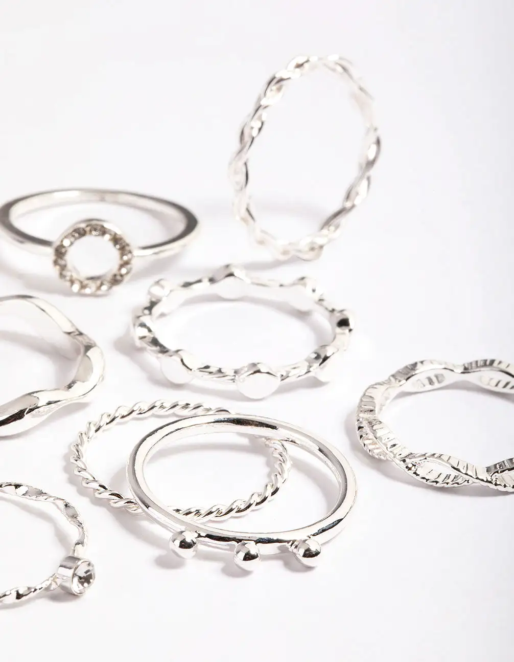 Silver Twisted Curve Ring Pack